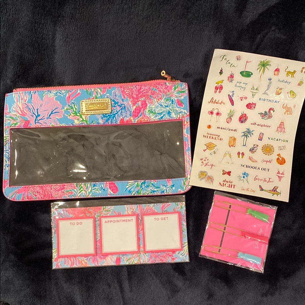 Lilly Pulitzer Accessory Pencil Pouch Set - NEW, Pink and Blue